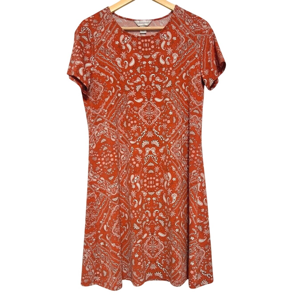 Christopher & Banks T Shirt Dress S Red Artsy Paisley Western Festival Bandana